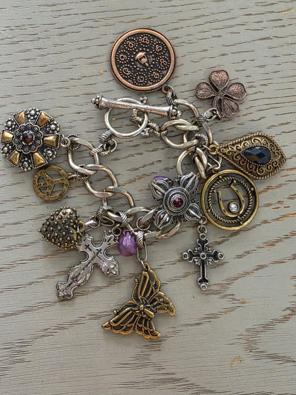 Lucky Brand Vintage-Inspired Mixed Metal Charm Bracelet - Gold & Silver